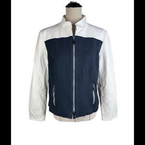 WORTH New York Women's Jacket Sz 14 Dual Zip Front Royal Blue & White Pockets